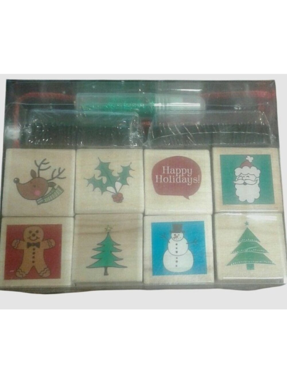 Christmas Themed 20 pc Rubber Stamp Set Ink Pads Glitter Pens Holiday NEW